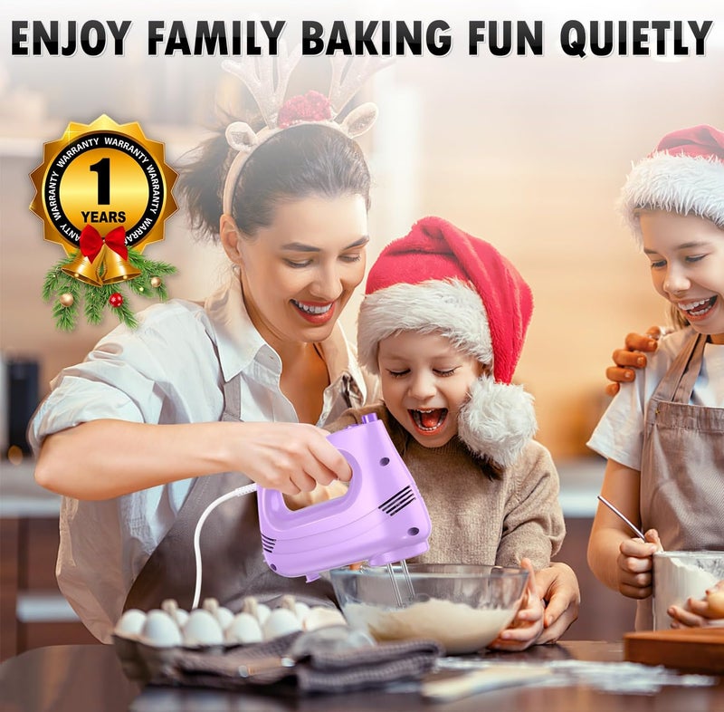 GUALIU Electric Hand Mixer with Stainless Steel Whisk, Dough Hook Attachment and Storage Bag, Handheld Mixer for Baking Cakes, Eggs, Cream Food Mixers. Turbo Boost /5 Speed Kitchen Blender PURPLE - Image 2